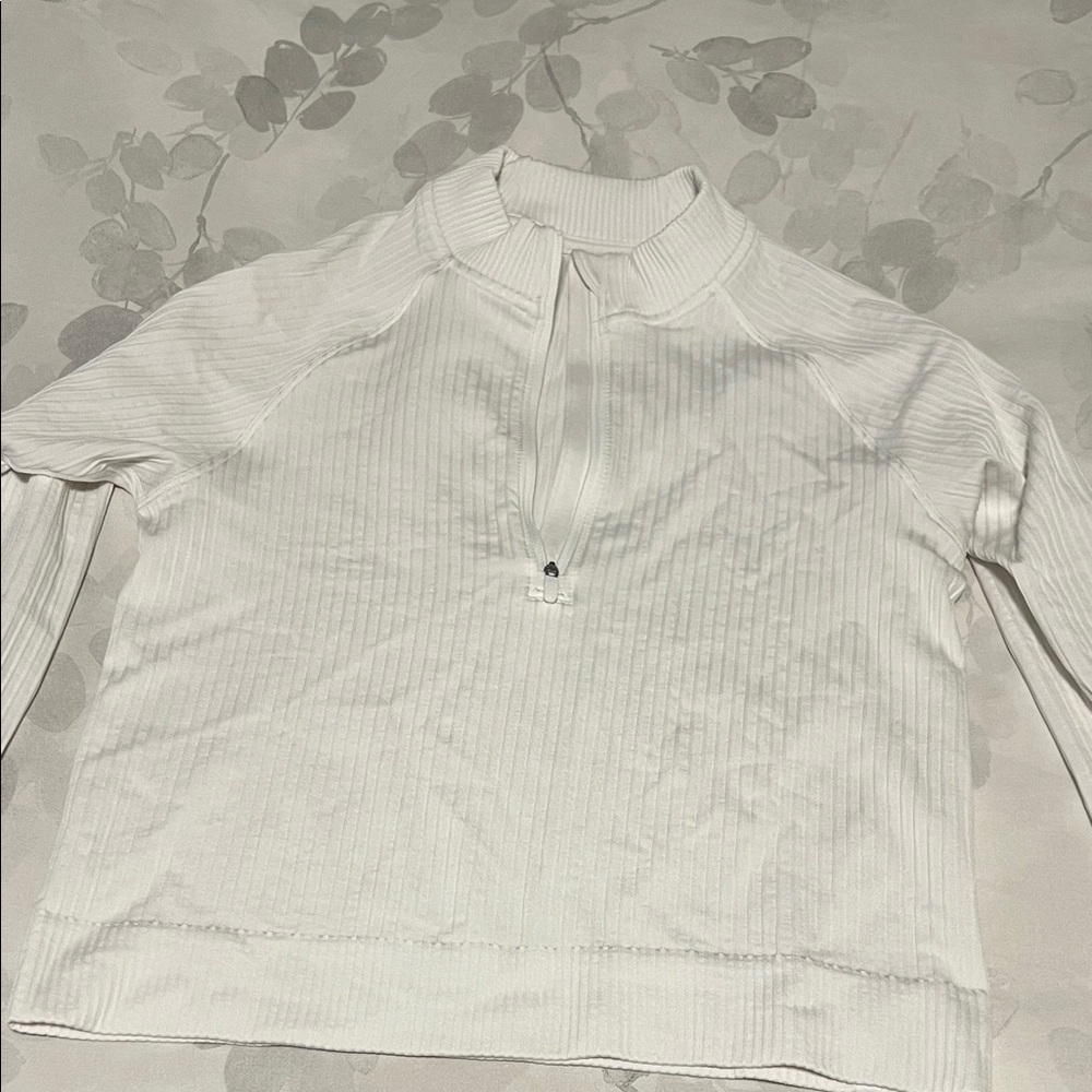 Lululemon White Ribbed Half-Zip Long Sleeve Top